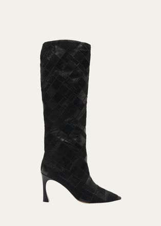Alexandre Birman 85mm Annelise Patchwork Leather Knee-High Boots