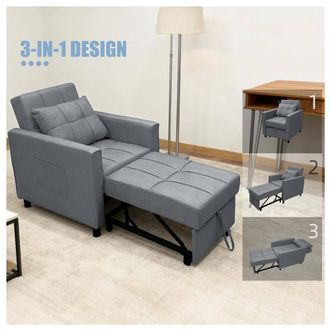Alivio 3-in-1 Convertible Sofa Bed with Adjustable Backrest Pull-Out Sleeper in Dark Grey