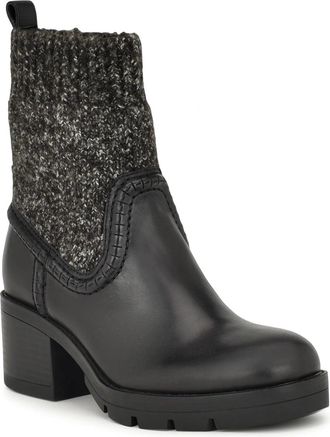 Nine West Popit Boots Womens Black Leather Block Heel Casual Bootie JOBB226