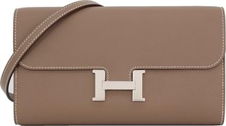 Herm&egrave;s Constance Etoupe Gray Evercalf Leather Chain/Shoulder Wallet (Pre-Owned)