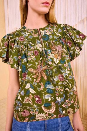 Ulla Johnson Perline Flutter Sleeve Blouse In Lichen