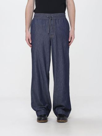 Loewe Pantaloni wide leg in denim di cotone con coulisse in vita e logo ricamato