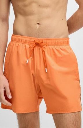 BOSS Iconic Side Stripe Stretch Swim Trunks in Bright Orange at Nordstrom Rack, Size X-Large