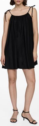 Mango Tie Strap Shift Minidress in Black at Nordstrom, Size 4