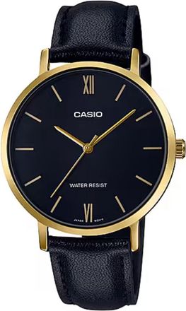 Casio Womens Black Leather Strap Analog Watch with Gold Case - LTP-VT01GL-1BUDF