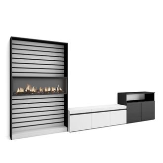Skraut Home Skraut Home - Muebles De Sal&oacute;n Para Tv, Conjunto De Muebles Comedor, 360x186x35cm, Para Tv Hasta 65, Chimenea El&eacute;ctrica, Estilo Moderno, Blanco Y Negr
