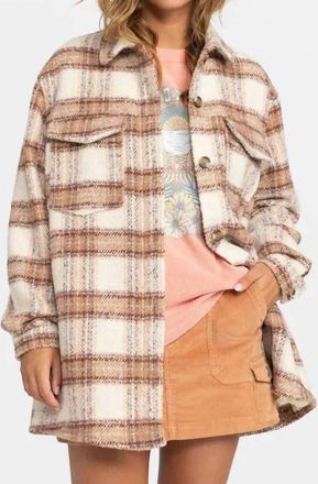 Roxy Check The Swell Shacket In Parchment Paradise Plaid