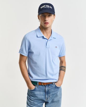 GANT Poloshirt GANT SLIM SHIELD SS PIQUE POLO, Herren, Gr. 4XL, blau (capri blau), Jersey, Obermaterial: 100% Baumwolle, unifarben, slim fit h&uuml;ftlang, hoch