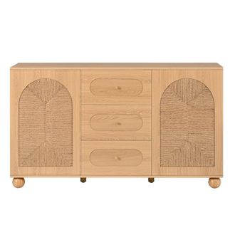 Urban Meuble Aparador efecto madera natural con 2 puertas de rejilla y 3 cajones