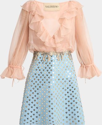 Valentino Garavani Embroidered Ruffle Crepe Couture Mini Dress