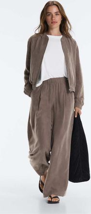Oysho pantaloni wide-leg in lyocell al 100% marroni-Marrone