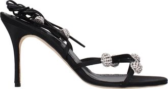Manolo Blahnik Black Satin Stiletto Heel Womens Sandals