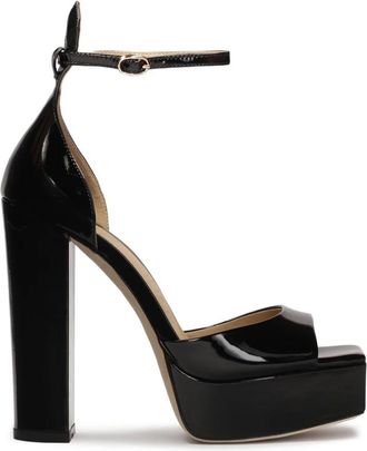Kazar Zwarte lakleren plateau sandalen - Dames - Sandalen met hakken - Zwart - 37 EU - Leer - Schoenen