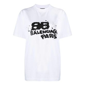 Balenciaga (WMNS) Balenciaga Hand-Drawn BB Icon T-shirt Medium Fit White 612965TNVN49040