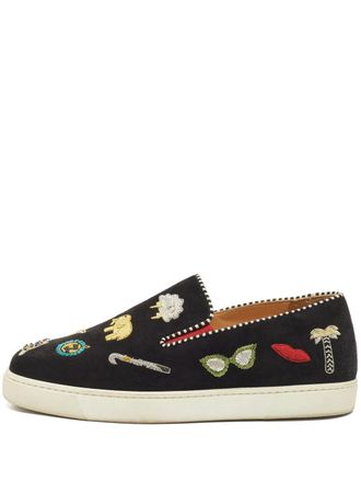Christian Louboutin Pik N Luck embellished suede slip-on sneakers - women - Rubber/Leather/Leather - 38 - Black
