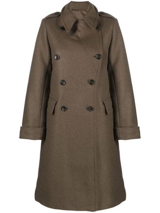 Fortela double-breasted coat - women - Cotton/Polyamide/Virgin Wool - 54 - Green