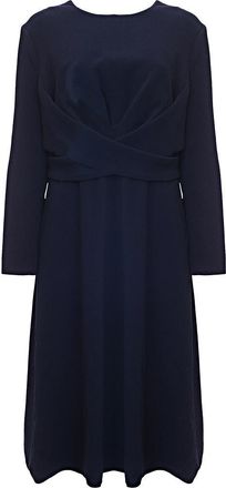 Jil Sander Womens Viscose Blend Ls Bow Tie Neckline Basque Detail With Buckle A Line Midi Dress in Blue - Size 10 UK