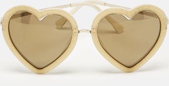 Linda Farrow X Markus Lupfer Gold/black Glitter Heart Shape Sunglasses