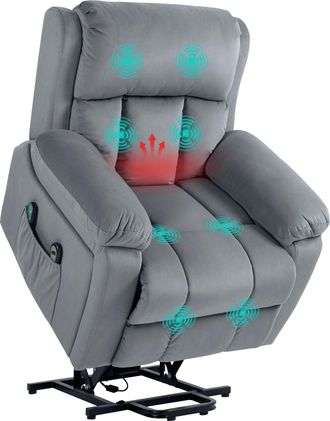 HOMCOM Lift Chair Riser And Recliner Chair With Vibration Massage - Heat - Grey | TJ Hughes