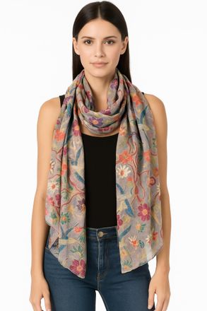 World of Shawls Winter Christmas Robin Bird Print Girls Lady Women Colorful Long Cute Scarf Wraps Shawl Soft Scarves Maxi (Multi Colour Birds silver)