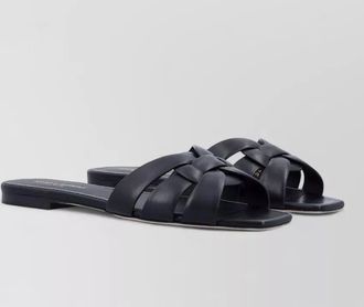 Saint Laurent leather flat sandals interwoven straps