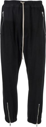 Rick Owens Black Track Pants With Oversized Drawstring In Wool Man