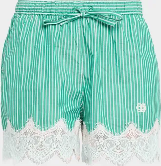 SIMKHAI Poplin Lace-Trim Boxer Shorts