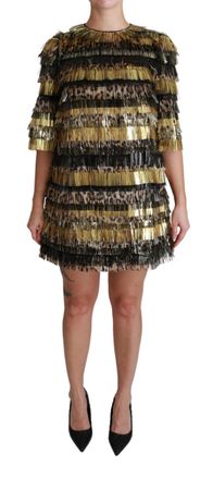 Dolce & Gabbana Vrouwen Polyester Zwart Goud Luipaard Shift Mini Jurk