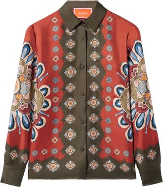 La DoubleJ plac&eacute;e floral print shirt - Rosso