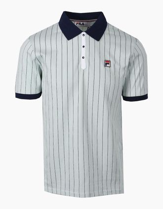 Fila Mens FILA BB1 VINTAGE STRIPED POLO SURF SPRAY/NAVY/WHITE - Surf Spray Navy White - Size: 40