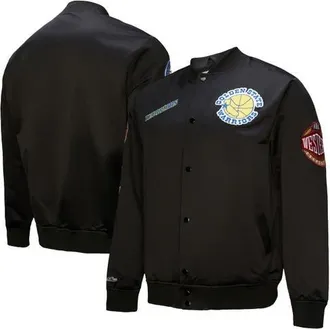 Mitchell & Ness Mens Mitchell & Ness Black Golden State Warriors Blackout Collection Vintage Full-Snap Satin Jacket at Nordstrom, Size Xxx-Large