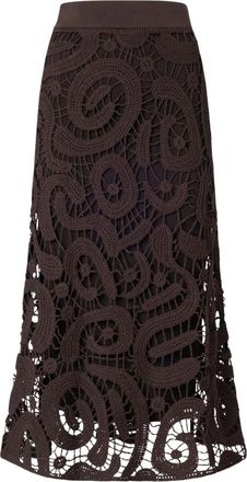 Pinko Maestrale Crochet Midi Rok - Dames - Midirokken - Bruin - XS - Nylon - Rokken