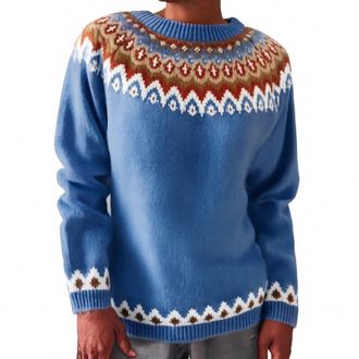 Generic fairisle jumper women - knitted jumpers for women Fashion Print crew neck jumper women Soft Comfortable icelandic jumpers for women Long Sleeves women