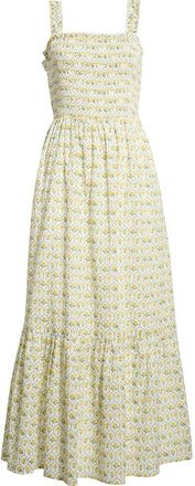 Sugarlips Vemmy Abstract Tayla Smocked Maxi Dress in White-Yellow at Nordstrom, Size X-Large