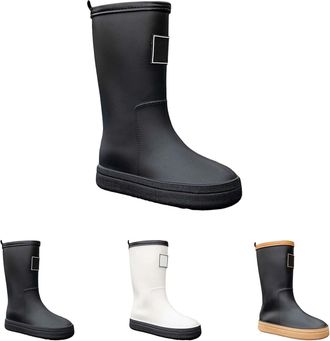 Generic Wellington Slip On Rain Boots for Women Size 6 Waterproof Mid Calf Boots Ladies Durable Slip Resistant Water Shoes Comfortable Garden Rain Muck Mud Sh