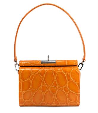 Gu_de Orange Gemma Cloud Croc Embossed Leather Shoulder Bag