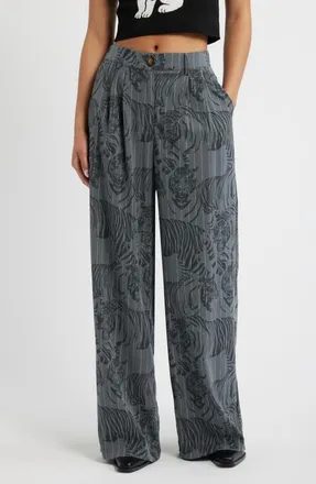 Dressed in Lala Big Cat Pinstripe Wide Leg Pants in Blue Tiger Pinstripe at Nordstrom, Size Xx-Large