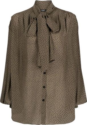 Balmain Zijden Shirt met Bow - Dames - Blouses - Groen - S - Overhemden