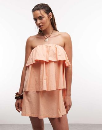 Asos Vestito corto a fascia color pesca con volant-Arancione