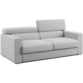 Divani.Store Dylan Sof&aacute; Con Pouf Extra&iacute;ble En Tejido Efecto Algod&oacute;n Impermeable 158 Cm Gris