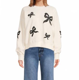 LoveShackFancy Linetta Pullover Sweatshirt In Cream
