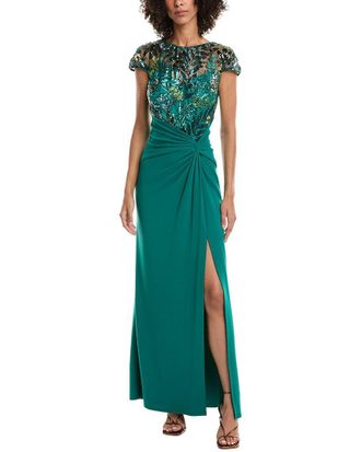 Tadashi Shoji Eleonora Draped Sequin Illusion Gown