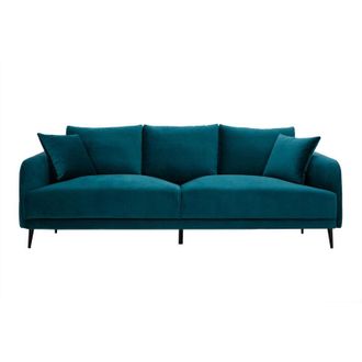 Miliboo Sof&aacute; Moderno 3 Plazas De Terciopelo Azul Petr&oacute;leo Y Metal Negro Jerry