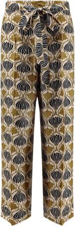 Max Mara Broeken, Dames, Veelkleurig, XS, Zijden Multikleur Broek met Riem
