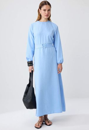 Trendyol Modest Dames Blauw Effen Maxi Lang Casual Skater Modest Jurken