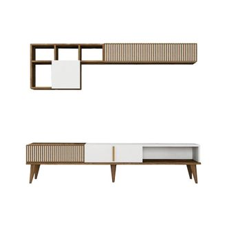 Dmora Pared equipada efecto madera nogal, blanco 180x35 cm