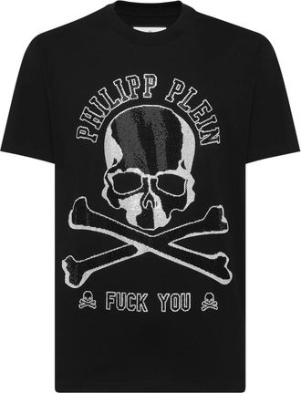 Philipp Plein T-Shirt Ronde Hals Skull&Bones - Heren - T-shirts - Zwart - 4XL - Katoen - Tops