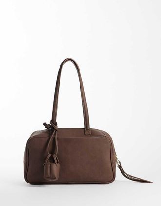 Glamorous borsa squadrata in pelle sintetica con charm per borsa marrone scuro