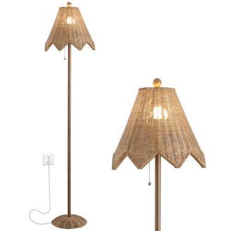 Jonathan Y Designs Tybee 60.5 Traditional Coastal Rattan Scalloped LED Floor Lamp in Brown at Nordstrom