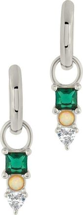 Sterling Forever Silver Cz Harmony Opal Charm Hoop Earrings